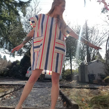 Load image into Gallery viewer, A classic oversized tunic dress for the everyday. Featuring a scoop neckline with an extended shoulder, loose fitting sleeve bands and front patch pockets. This dress will give you all the old school feels of the 80&#39;s, made in a vintage antique washed cotton it&#39;ll have you seeking lil&#39; miss sunshine!
