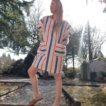 Load image into Gallery viewer, A classic oversized tunic dress for the everyday. Featuring a scoop neckline with an extended shoulder, loose fitting sleeve bands and front patch pockets. This dress will give you all the old school feels of the 80&#39;s, made in a vintage antique washed cotton it&#39;ll have you seeking lil&#39; miss sunshine!
