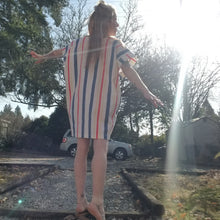 Load image into Gallery viewer, A classic oversized tunic dress for the everyday. Featuring a scoop neckline with an extended shoulder, loose fitting sleeve bands and front patch pockets. This dress will give you all the old school feels of the 80&#39;s, made in a vintage antique washed cotton it&#39;ll have you seeking lil&#39; miss sunshine!
