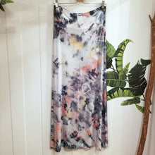 Load image into Gallery viewer, The imagery you&#39;ll discover in these handcrafted beauties is endless. Not only is this the perfect skirt for everyday, it&#39;ll be the most fun you&#39;ll enjoy wearing and having endless conversations about too! The perfect maxi skirt for everyday. Featuring a wide waistband and an A-line body with a long ankle length hem and double side slits. This is a unique and original hand-dyed skirt using non-toxic dyes in our organic bamboo knit fabric that is so luxuriously soft + comfy, you won&#39;t want to take if off!
