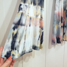 Load image into Gallery viewer, The perfect flares for everyday. Featuring a wide high rise waistband with a fitted leg flaring out from the knees. This is a unique and original hand-dyed pant using non-toxic dyes in our organic bamboo rib knit fabric that is so luxuriously soft + comfy, you won&#39;t want to take them off!
