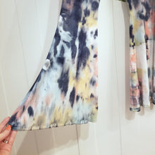 Load image into Gallery viewer, The perfect flares for everyday. Featuring a wide high rise waistband with a fitted leg flaring out from the knees. This is a unique and original hand-dyed pant using non-toxic dyes in our organic bamboo rib knit fabric that is so luxuriously soft + comfy, you won&#39;t want to take them off!
