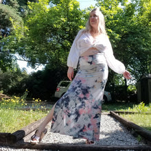 Load image into Gallery viewer, The imagery you&#39;ll discover in these handcrafted beauties is endless. Not only is this the perfect skirt for everyday, it&#39;ll be the most fun you&#39;ll enjoy wearing and having endless conversations about too! The perfect maxi skirt for everyday. Featuring a wide waistband and an A-line body with a long ankle length hem and double side slits. This is a unique and original hand-dyed skirt using non-toxic dyes in our organic bamboo knit fabric that is so luxuriously soft + comfy, you won&#39;t want to take if off!
