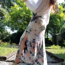 Load image into Gallery viewer, The imagery you&#39;ll discover in these handcrafted beauties is endless. Not only is this the perfect skirt for everyday, it&#39;ll be the most fun you&#39;ll enjoy wearing and having endless conversations about too! The perfect maxi skirt for everyday. Featuring a wide waistband and an A-line body with a long ankle length hem and double side slits. This is a unique and original hand-dyed skirt using non-toxic dyes in our organic bamboo knit fabric that is so luxuriously soft + comfy, you won&#39;t want to take if off!
