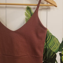 Load image into Gallery viewer, The ultimate in comfort for everyday. This classic crop style tank features a V-neck design front and back, a double layer upper body for added support + coverage, an under bust seam, thin straps and comfortable just past waist length for an effortless feel and minimal chic look!
