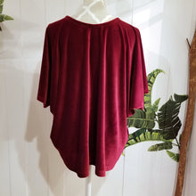 Load image into Gallery viewer, The perfect &#39;romantics&#39; shirt for everyday. Featuring a scoop neckline, elbow length sleeves and a loose flowy hemline. Wear freely on it&#39;s own or tuck it in. Made in an ultra luscious stretch velvet and features a see through lace heart framed with golden studs. So luxuriously soft + comfy you won&#39;t want to take if off!
