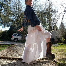 Load image into Gallery viewer, With all the sweet feels of boho chic and the right amount of sassy edge for the pure romantic gypsy heart. Slip this eco FREESPIRIT Maxi skirt beauty on for a completely country chic effortless look and feel the love in this handcrafted piece you&#39;ll enjoy for years to come!
