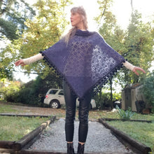 Load image into Gallery viewer, Elevate your look with this sweet handcrafted vintage feel poncho. Beautifully lightweight it was made in an intricate doily lace featuring a pom pom edge that&#39;s just so flirty &amp; fun. Simply perfect to throw over any shirt, dress, paired with your favorite pair of jeans or if you&#39;re looking for a gift for someone special, this will have them feeling very loved!
