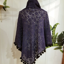 Load image into Gallery viewer, Elevate your look with this sweet handcrafted vintage feel poncho. Beautifully lightweight it was made in an intricate doily lace featuring a pom pom edge that&#39;s just so flirty &amp; fun. Simply perfect to throw over any shirt, dress, paired with your favorite pair of jeans or if you&#39;re looking for a gift for someone special, this will have them feeling very loved!
