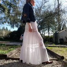 Load image into Gallery viewer, With all the sweet feels of boho chic and the right amount of sassy edge for the pure romantic gypsy heart. Slip this eco FREESPIRIT Maxi skirt beauty on for a completely country chic effortless look and feel the love in this handcrafted piece you&#39;ll enjoy for years to come!
