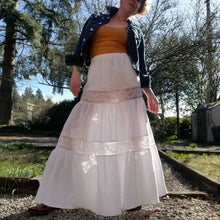 Load image into Gallery viewer, With all the sweet feels of boho chic and the right amount of sassy edge for the pure romantic gypsy heart. Slip this eco FREESPIRIT Maxi skirt beauty on for a completely country chic effortless look and feel the love in this handcrafted piece you&#39;ll enjoy for years to come!
