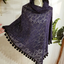 Load image into Gallery viewer, Elevate your look with this sweet handcrafted vintage feel poncho. Beautifully lightweight it was made in an intricate doily lace featuring a pom pom edge that&#39;s just so flirty &amp; fun. Simply perfect to throw over any shirt, dress, paired with your favorite pair of jeans or if you&#39;re looking for a gift for someone special, this will have them feeling very loved!
