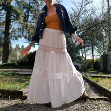 Load image into Gallery viewer, With all the sweet feels of boho chic and the right amount of sassy edge for the pure romantic gypsy heart. Slip this eco FREESPIRIT Maxi skirt beauty on for a completely country chic effortless look and feel the love in this handcrafted piece you&#39;ll enjoy for years to come!
