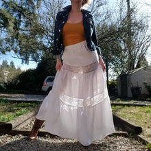 Load image into Gallery viewer, With all the sweet feels of boho chic and the right amount of sassy edge for the pure romantic gypsy heart. Slip this eco FREESPIRIT Maxi skirt beauty on for a completely country chic effortless look and feel the love in this handcrafted piece you&#39;ll enjoy for years to come!
