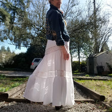 Load image into Gallery viewer, With all the sweet feels of boho chic and the right amount of sassy edge for the pure romantic gypsy heart. Slip this eco FREESPIRIT Maxi skirt beauty on for a completely country chic effortless look and feel the love in this handcrafted piece you&#39;ll enjoy for years to come!
