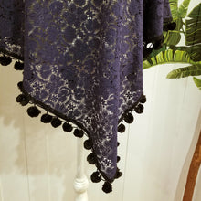 Load image into Gallery viewer, Elevate your look with this sweet handcrafted vintage feel poncho. Beautifully lightweight it was made in an intricate doily lace featuring a pom pom edge that&#39;s just so flirty &amp; fun. Simply perfect to throw over any shirt, dress, paired with your favorite pair of jeans or if you&#39;re looking for a gift for someone special, this will have them feeling very loved!
