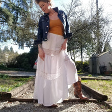 Load image into Gallery viewer, With all the sweet feels of boho chic and the right amount of sassy edge for the pure romantic gypsy heart. Slip this eco FREESPIRIT Maxi skirt beauty on for a completely country chic effortless look and feel the love in this handcrafted piece you&#39;ll enjoy for years to come!
