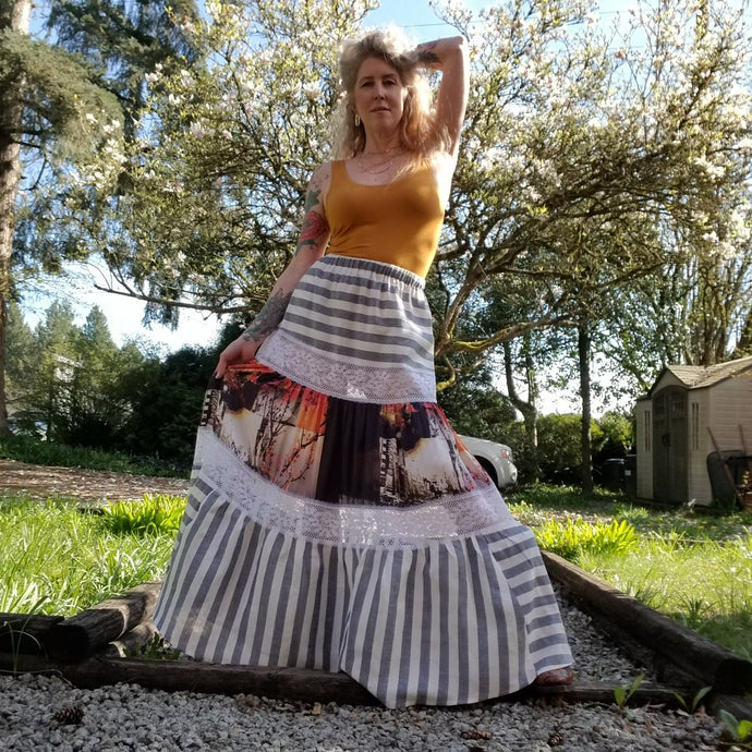 With all the sweet feels of boho chic and the right amount of sassy edge for the pure romantic gypsy heart. Slip this unique one-of-a-kind Patchwork version of our eco FREESPIRIT Maxi skirt beauty on for a complete city vs country chic effortless look and feel the love in this handcrafted piece you'll enjoy for years to come!