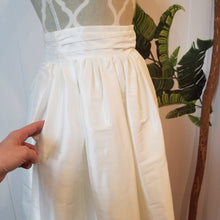 Load image into Gallery viewer, An ultra sweet Hi-Lo styled bridal skirt with elegant scalloped lace hem edge. Featuring a fitted ruched waistband and a fully gathered skirt that flows into a full a-line shaped skirt. The perfect skirt for a Bride-to-be, whether it be a cocktail style wedding, simple country setting, a destination wedding or elopement!
