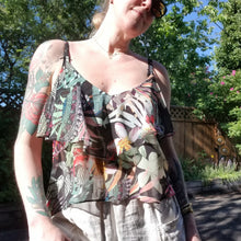 Load image into Gallery viewer, A sweet flounce neck top for everyday! Featuring a nice easy relaxed and flowy fit along with handy adjustable spaghetti straps. Just slip on this fun piece and enjoy this easy breezy lightweight cami you can go anywhere in.
