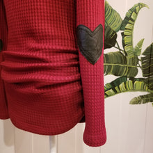 Load image into Gallery viewer, A soft + cozy organic bamboo waffle knit top featuring a ruched hem, long sleeves for added warmth and our &amp; signature leather heart patches on the elbows that serve as a daily reminder how loved each and every one of us truly is!
