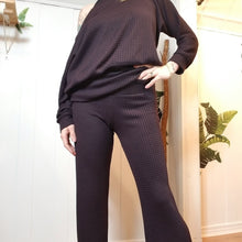 Load image into Gallery viewer, The ultimate in comfort, classic active to lounge pant for everyday. Featuring a high rise with a wide waistband that are fitted in the waist and hips with a relaxed straight leg. Made in a lusciously fuzzy soft inside and textured outside organic waffle knit. These will take you from day to night, from lounging to yoga, you will feel good, relaxed + comfy!
