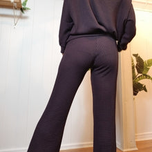 Load image into Gallery viewer, The ultimate in comfort, classic active to lounge pant for everyday. Featuring a high rise with a wide waistband that are fitted in the waist and hips with a relaxed straight leg. Made in a lusciously fuzzy soft inside and textured outside organic waffle knit. These will take you from day to night, from lounging to yoga, you will feel good, relaxed + comfy!
