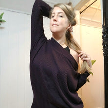 Load image into Gallery viewer, Slip on this ever so soft + cozy organic bamboo waffle knit sweater top, featuring a wide boat neckline that makes this a super shoulder baring chic piece, perfect on it&#39;s own or as a staple layering piece. Long sleeves for added warmth and an extra wide hemband that keeps you warm all the way down to the hips. Wear this beauty on or off the shoulder while you lounge + relax in comfort, especially paired with our luscious waffle knit bottoms it&#39;s the ever so cozy set for the fall/winter season!
