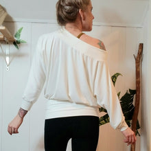 Load image into Gallery viewer, Slip on this ever so soft + cozy organic bamboo rib knit top, featuring a wide boat neckline that makes this an off-the-shoulder baring chic piece, perfect on it&#39;s own or as a staple layering piece. Wear this beauty on or off the shoulder while you work, lounge + play in pure comfort, especially paired with any of our luscious rib knit bottoms it&#39;s the perfect active yet ultra cozy set for all year long!
