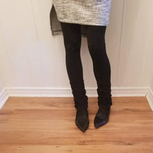 Load image into Gallery viewer, A classic legging for everyday. Featuring a high rise elasticized waist and leg ruching at the hem with a slight bootcut fit that mimics a legwarmer feel. Wear with all your favorite flats, over an ankle bootie or inside your favorite tall boots!
