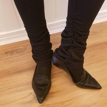 Load image into Gallery viewer, A classic legging for everyday. Featuring a high rise elasticized waist and leg ruching at the hem with a slight bootcut fit that mimics a legwarmer feel. Wear with all your favorite flats, over an ankle bootie or inside your favorite tall boots!
